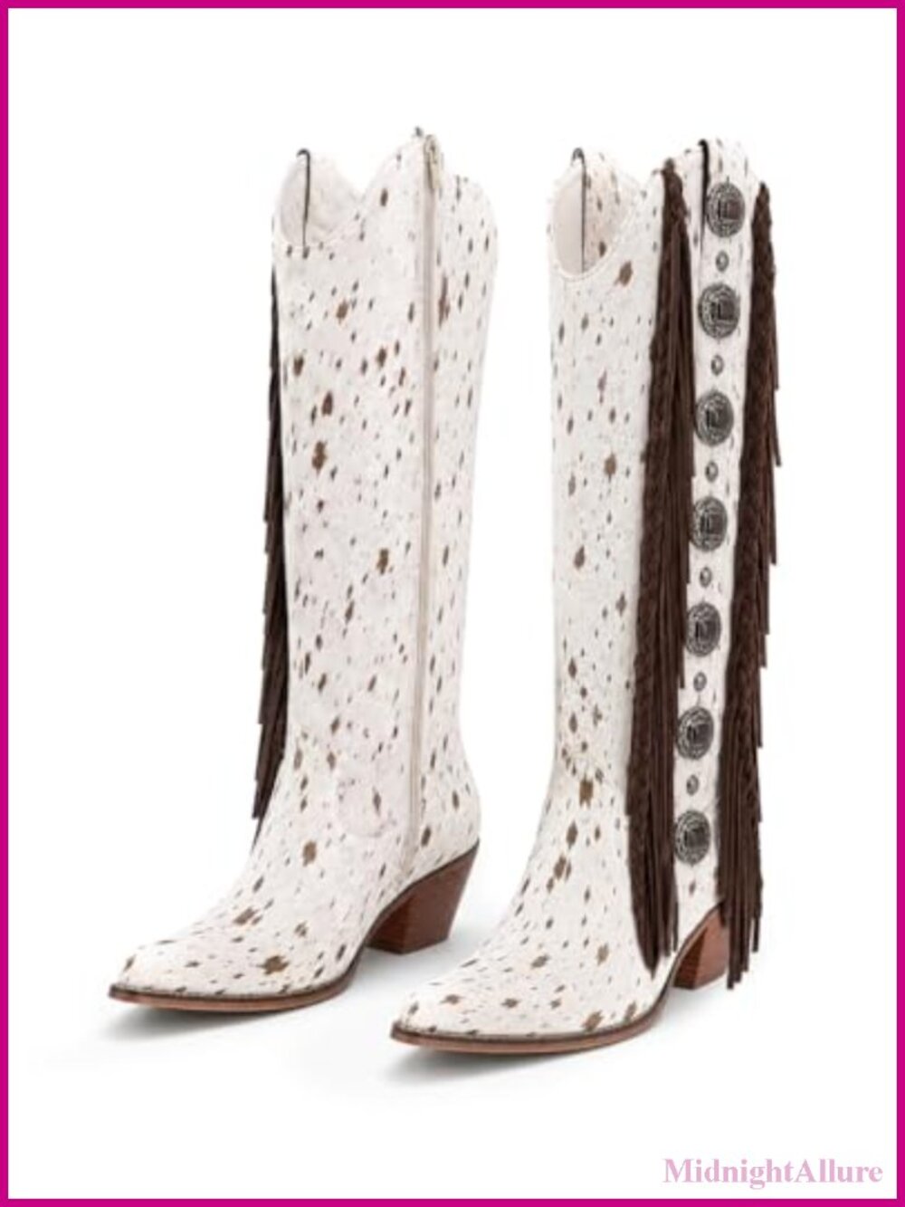 Womens Knee High Western Cowboy Boots Pointed Toe Chunky Heel Fringe